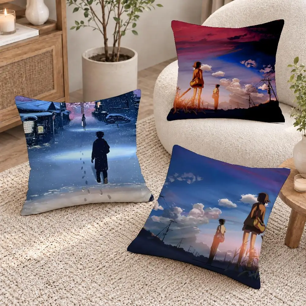 Cool Anime 5 Centimeters Cushion Cover Short Plush Pillow Cover, Washable Wrinkle-Resistant for Sofa Bedroom Decor Gift