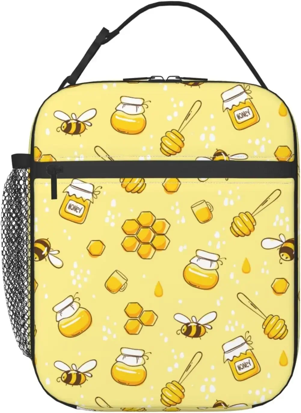 Bees Honey Insulated Lunch Box For Women Men Durable Portable Cooler Lunch Tote With Side Pocket For Work Office Travel Picnic