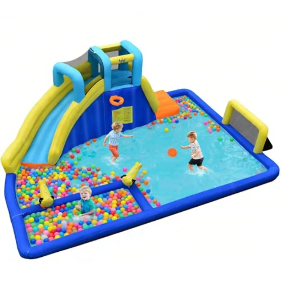 

Надувная водная горка 17x12 футов, гигантский уличный аквапарк с бассейном для водного футбола, двойными водными пушками, надувная, для БА