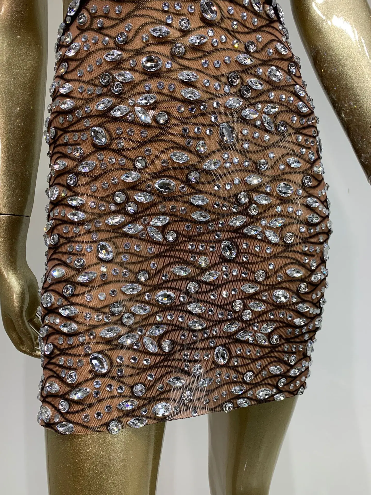 2025 mujeres Sexy un hombro diamantes de cristal recortados Mini vestido traje de fiesta de cumpleaños Bar club nocturno traje de actuación escénica