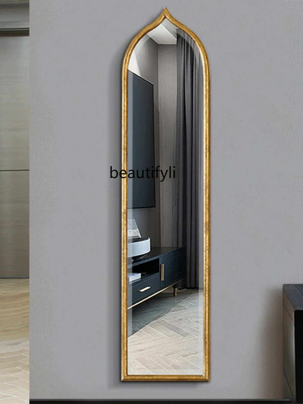 

Special-Shaped Mirror Household Small Full-Length Mirror Ultra Narrow French Retro Wall Hanging Half-Length Mirror