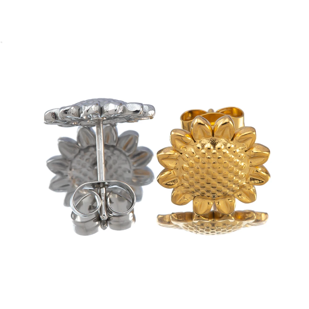 2pcs Stainless Steel Stud Earrings Setting Sunflower Ear Post with Ear Plugs Hypoallergenic Metal Earrings DIY Accessories