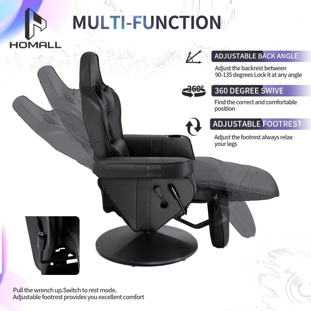 Cadeira ergonômica ajustável do sofá único com apoio para os pés e encosto de cabeça, Computer Racing Style, Reclining Video Gaming, PU Leather