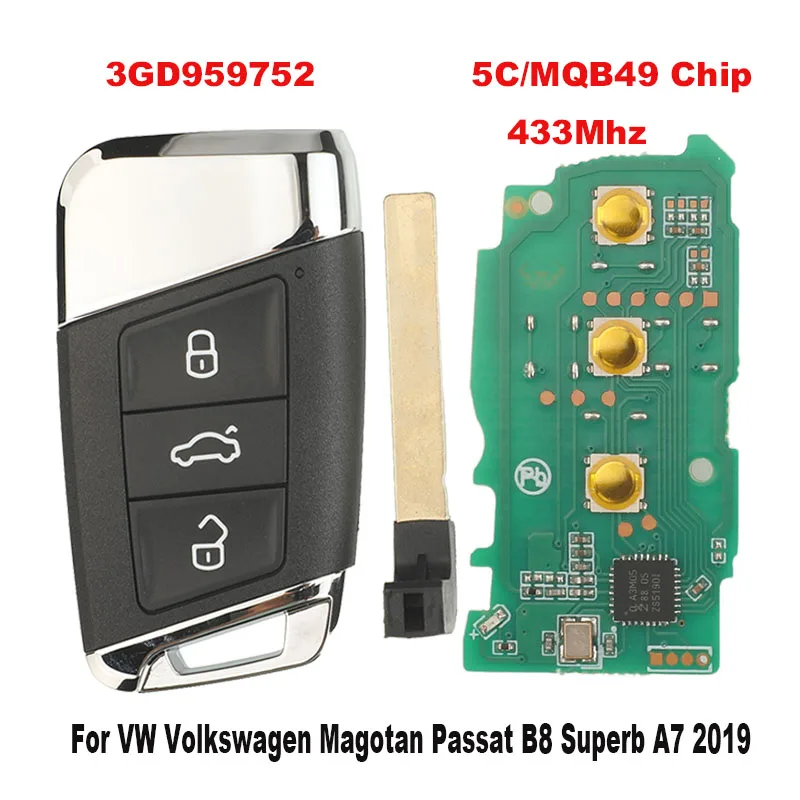 

jingyuqin 5C MQB49Chip 434MHz 3GD959752 Original Remote Car Key For VW Volkswagen Magotan Passat B8 Superb A7 2019 Oct+
