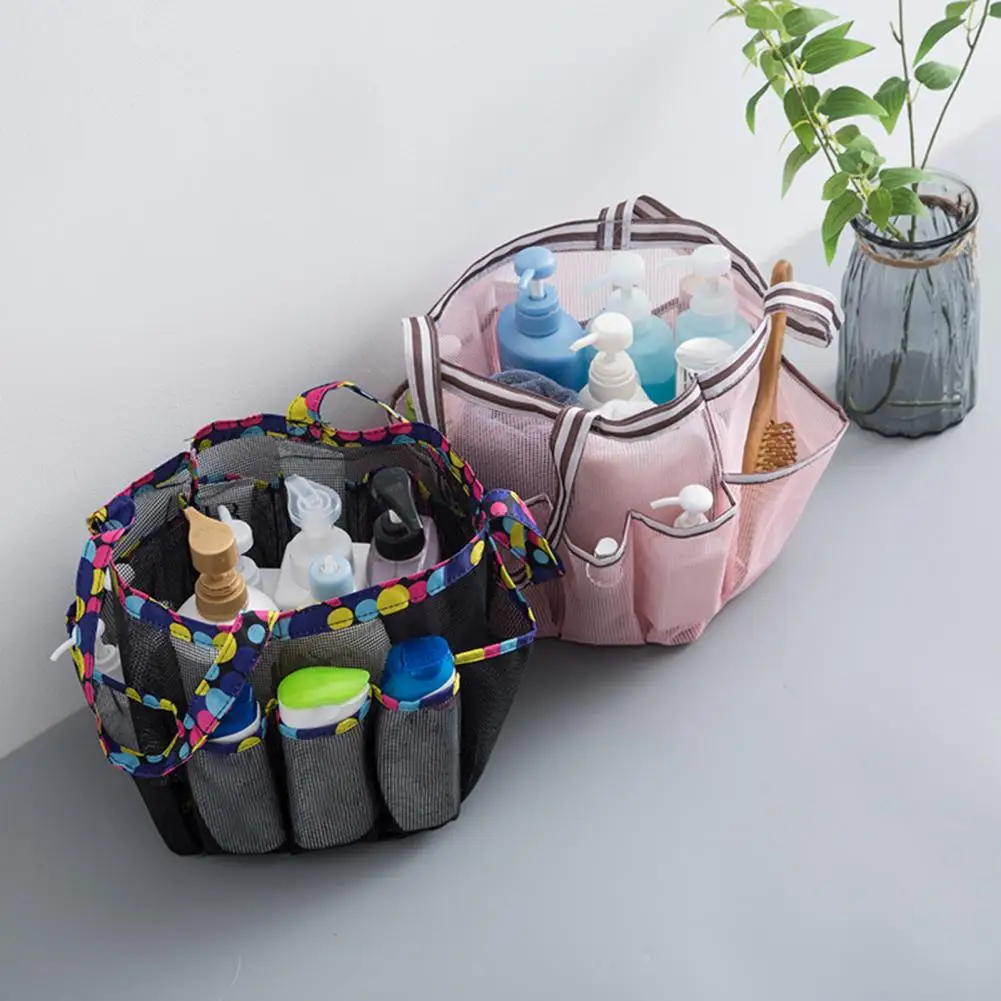 8-Pocket Mesh Shower Bag Portable Beach Swimming Wash Storage Bag Side Pockets Travel Bag Makeup Toiletry Storage Bags Handbags