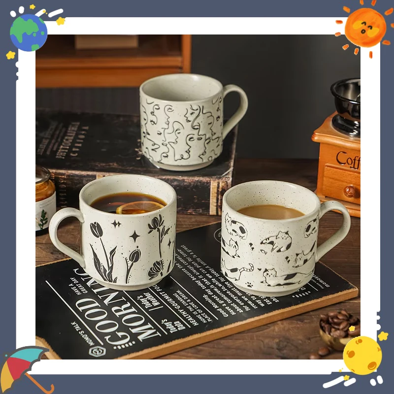 

Керамическая кружка в скандинавском стиле, художественная кофейная чашка в стиле ретро, креативная личность, для дома или кофейни, подходит для пар