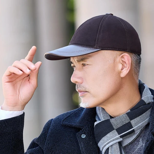 Men Thin Suede Sheepskin Baseball Cap Real Leather Spring Autumn Duckbill Hat Adjustable Casual Hat For Youth Middle Aged Elder