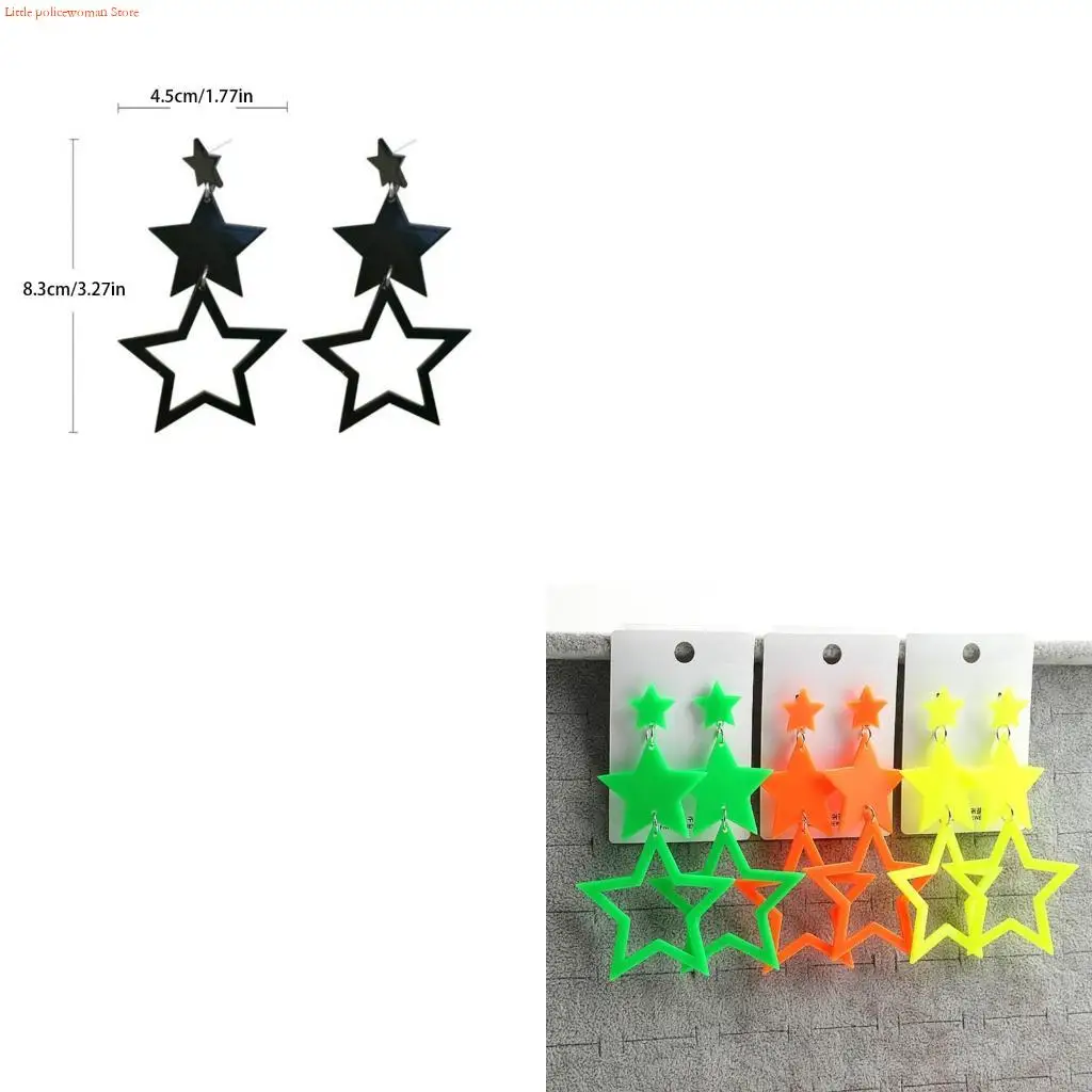 F92D Big-Star Drop Earrings Bling Sparkly Dangle Earrings Hip-hop Star Drop Earrings