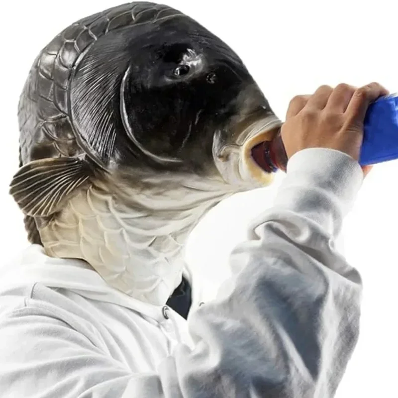 FC6 Realistic Fish Mask Latex Masks Animal Head Mask Halloween Costume Headwear Masquerade Party Dress Up Adult@FC8！