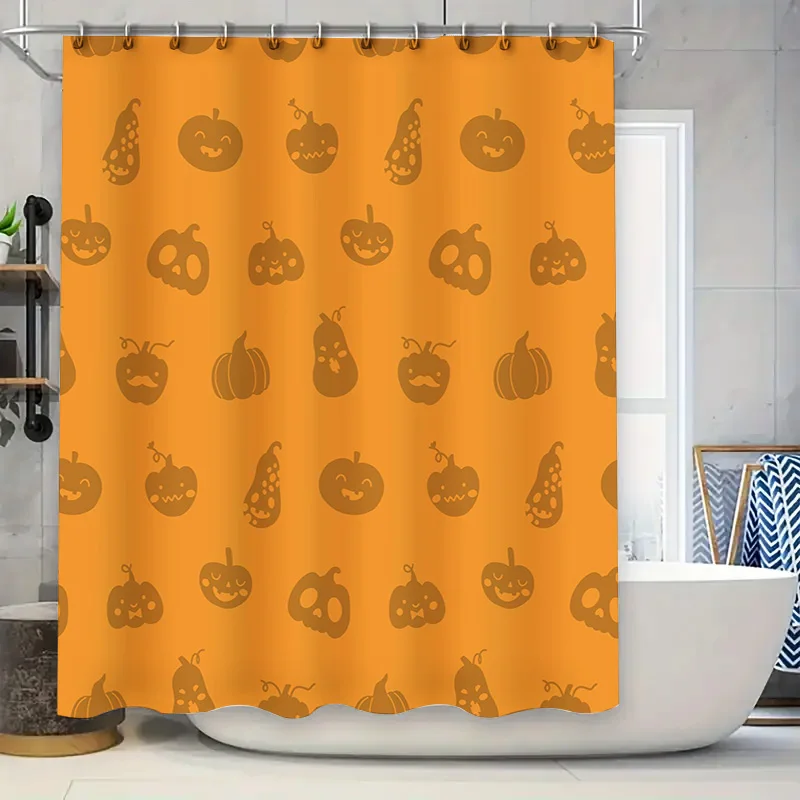 Halloween Shower Curtain Autumn Pumpkin Design with Bright Color Perfect for Bathroom Decoration during Halloween Season! 180x24