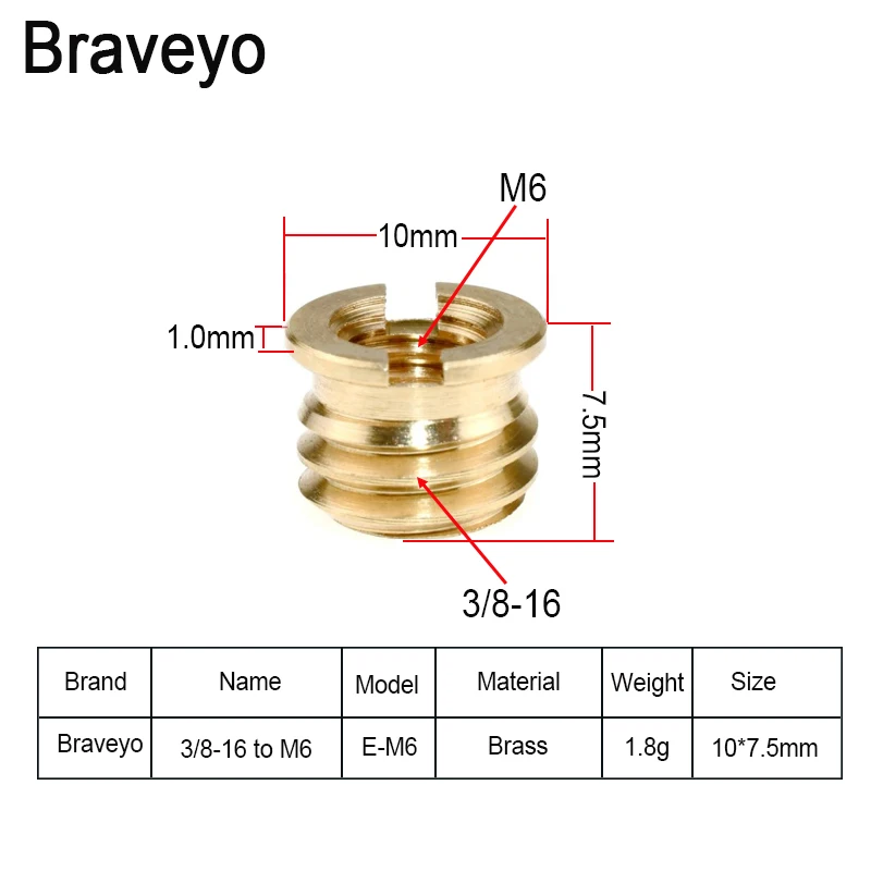 3/8 to 1/4 M4 M5 M6 Camera Conversion Screw Nut Tripod Ballhead Monopod Mount Photography Adapte Brass Material For Dslr