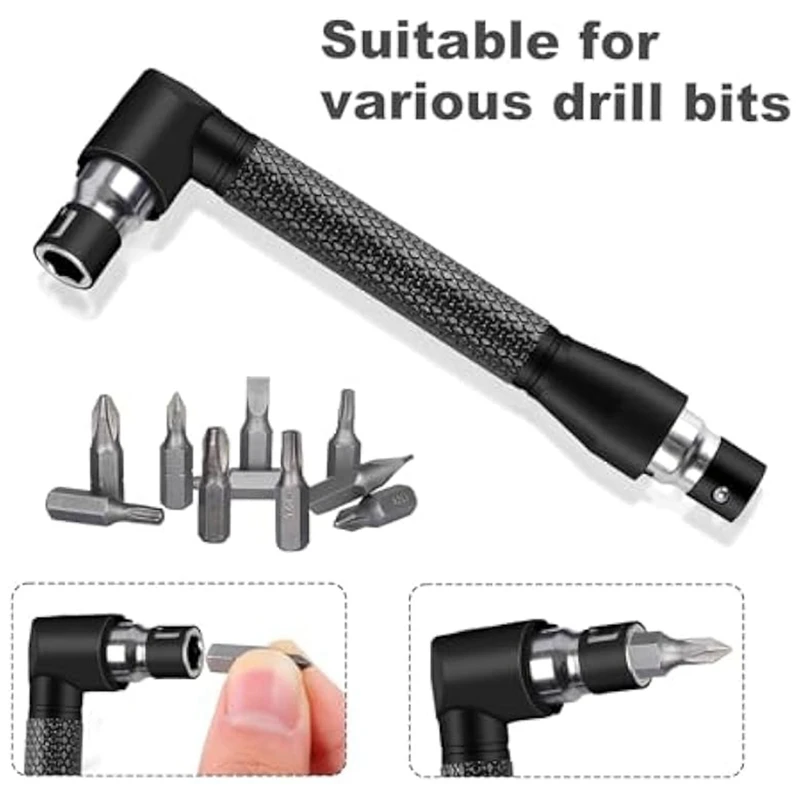 17個のフレキシブルドリルビットエクステンション、3個の回転可能なソケットアダプター、3個の直角ドリルアタッチメント、10個のドライバービット