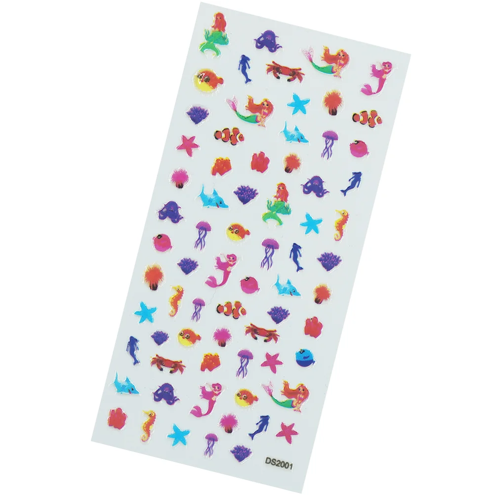 3 Sheets of Kids Nail Stickers Cartoon Lovely Fingernail Decals Self-adhesive Manicure Patches (Sea Star)