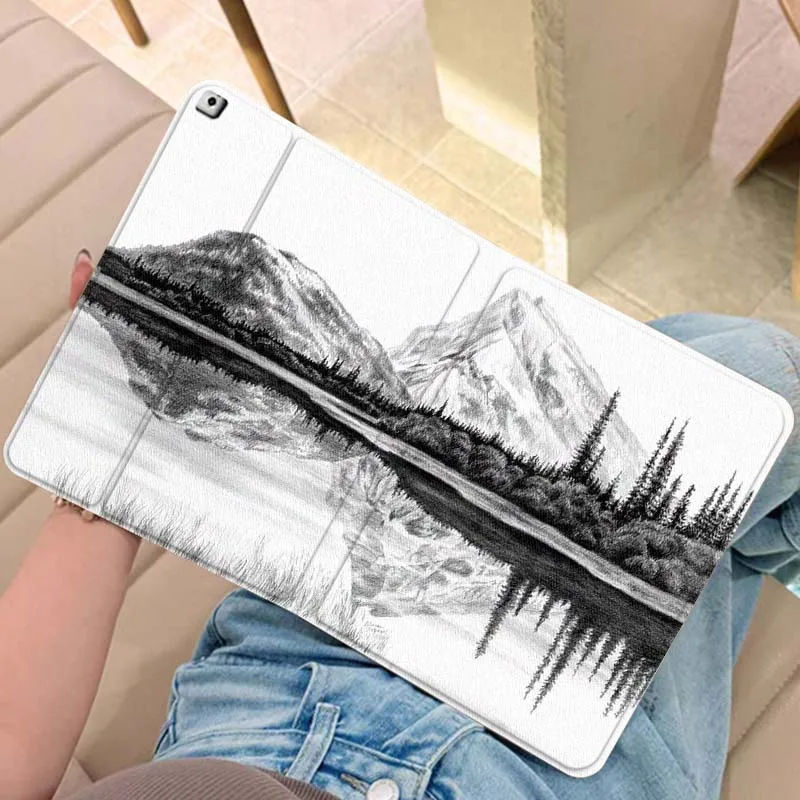 

Чехол-книжка для планшетов Mountain Lake Pine Reflection для iPad Pro, Air, Mini 2, 3, 4, 5, 6, 7, 6-го, 7-го, 10-го, 11-го поколений, 10.2, 9.7, 10.5, 11 дюймов