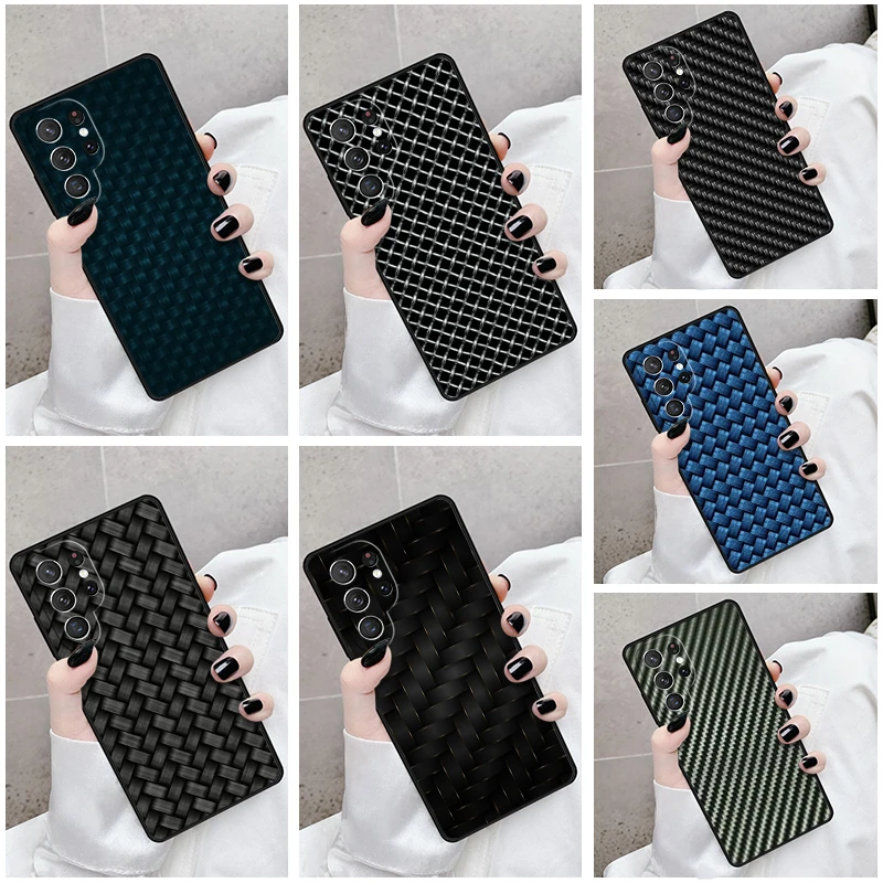

Чехол для телефона Samsung Galaxy S24 S25 S23 S21fe S22 Ultra Plus Note 10 20, крутой карбоновый узор, эстетический