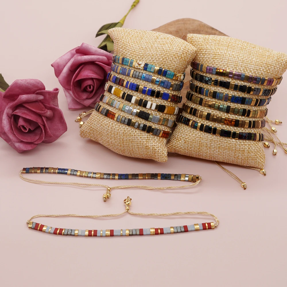 Go2boho-pulsera de cuentas de TILA Bohemia, brazalete hecho a mano, colorido, tejido ajustable, joyería caliente, regalos de Navidad para amigo