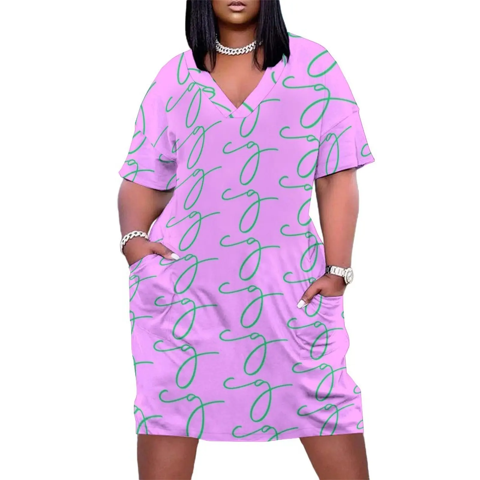 Pink and green color variation of my logo Loose Pocket Dress summer dress korean women Women's dresses dress korean style