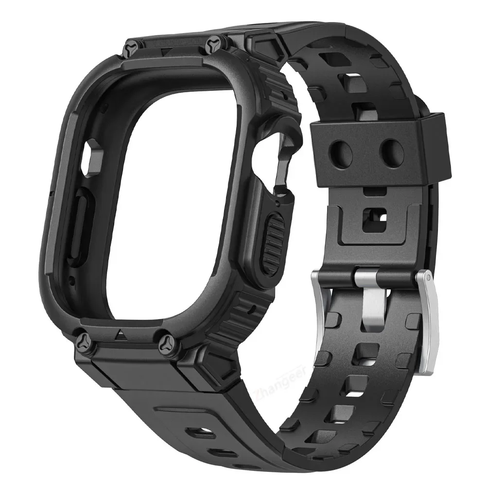 Case Strap for Apple Watch Ultra 49mm 45mm 44mm 41mm 40mm Silicone Band for Iwatch Series 8 7 6 Se 5 4 Protective Cover Bracelet