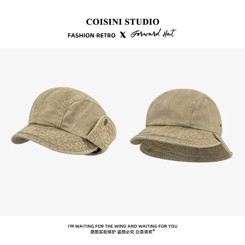 

Japanese Vintage Denim Flipped Bucket Hat for Men and Women Spring and Summer Travel Versatile Sunshade Wide-brim Sun Caps
