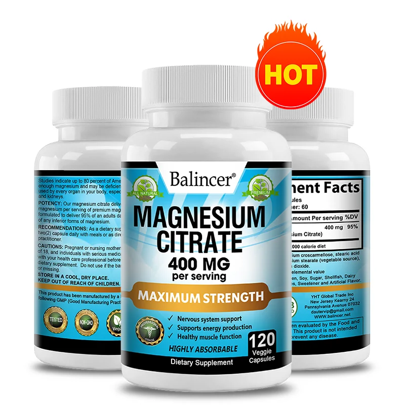 Balincer Magnesium Citrate Supplement Supports Muscle, Nervous System, Bone, Heart Health and Provides Energy