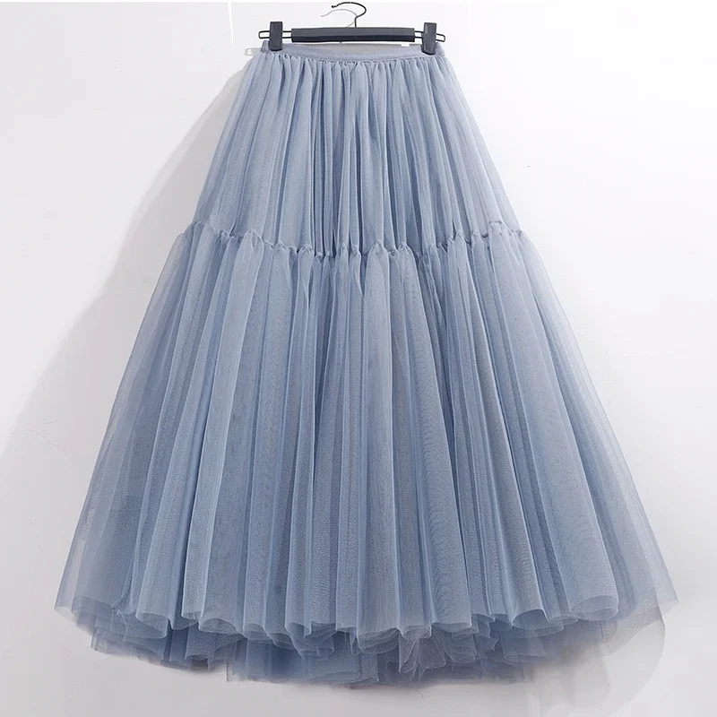 

Vintage High Waist Soild Long Pleated Tulle Skirt A-line Mesh Tutu Skirts Womens 2024 Spring Summer V89