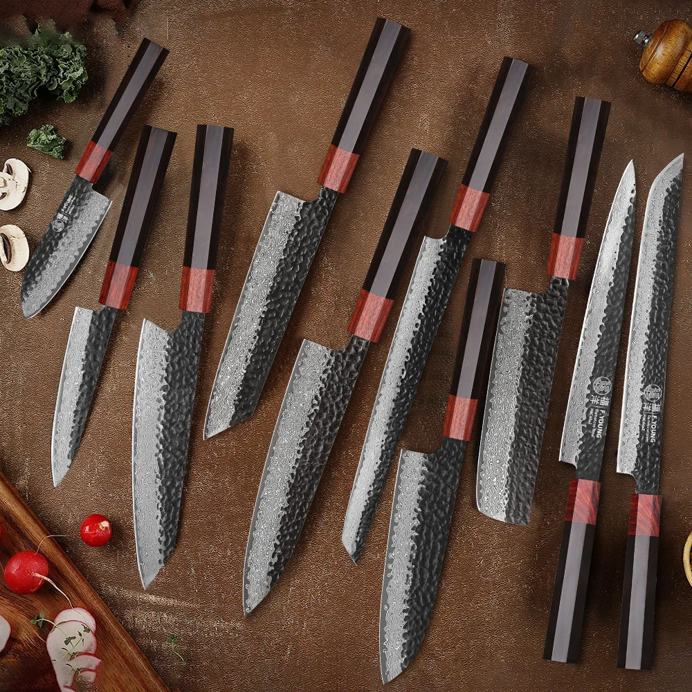 F.YOUNG Japanese Chef Knife Damascus Steel Professional Kitchen Knives Meat Slicing Sashimi Utility Hand Forged Cooking Utensils