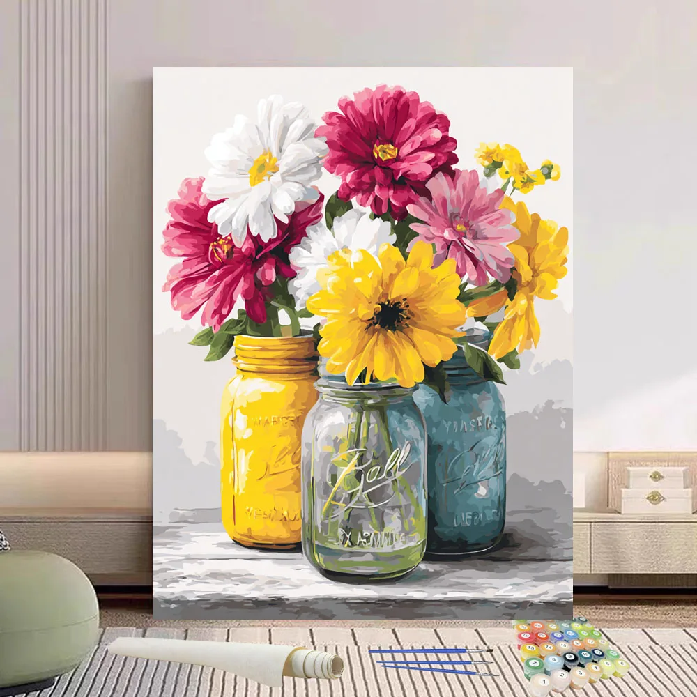 

Картина по номерам, красочные цветы, размещенные в бутылке, сделай сам, ручная роспись маслом, холст, раскраска, уникальный подарок, украшение для дома