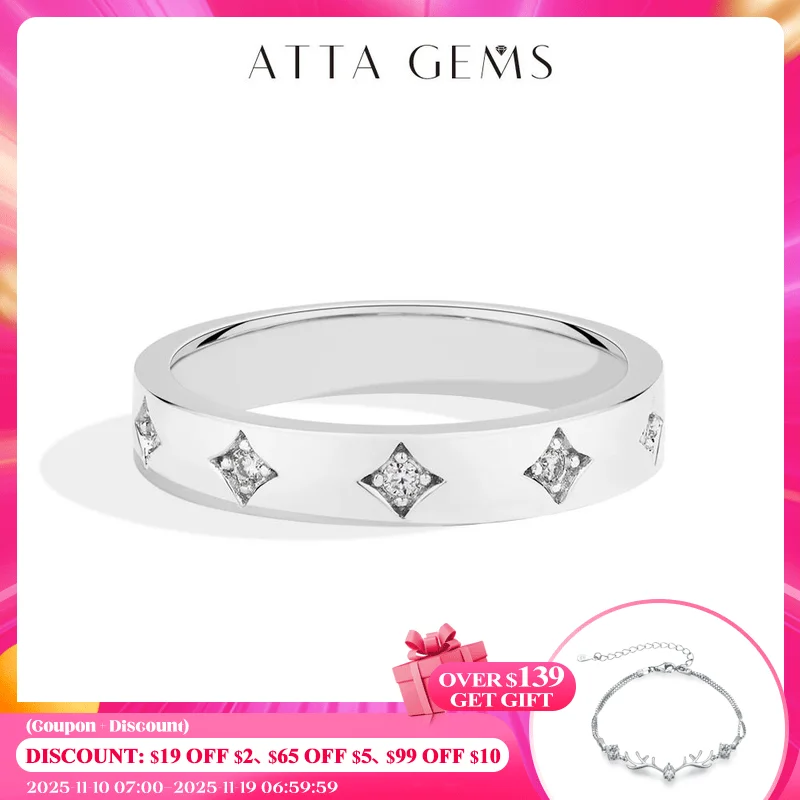 

ATTAGEMS Round Cut Moissanite Rings Star Design for Women 925 Sterling Silver Ring Yellow Gold Plated Classic Engagement Jewelry