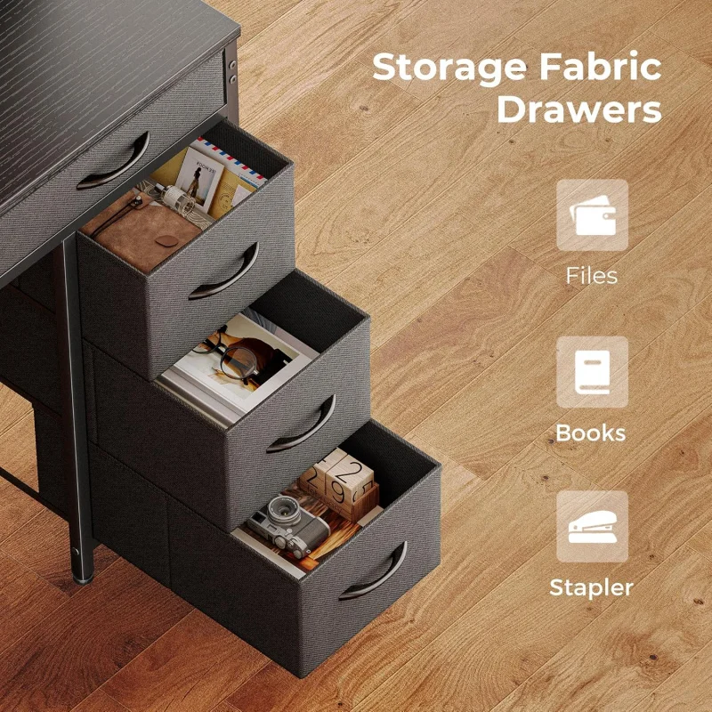 Gaming Desk with 6 Drawers, Computer Desk with LED Lights Power Outlets and Type-C, 39 Inch Office Desk with Storage, Monitor St