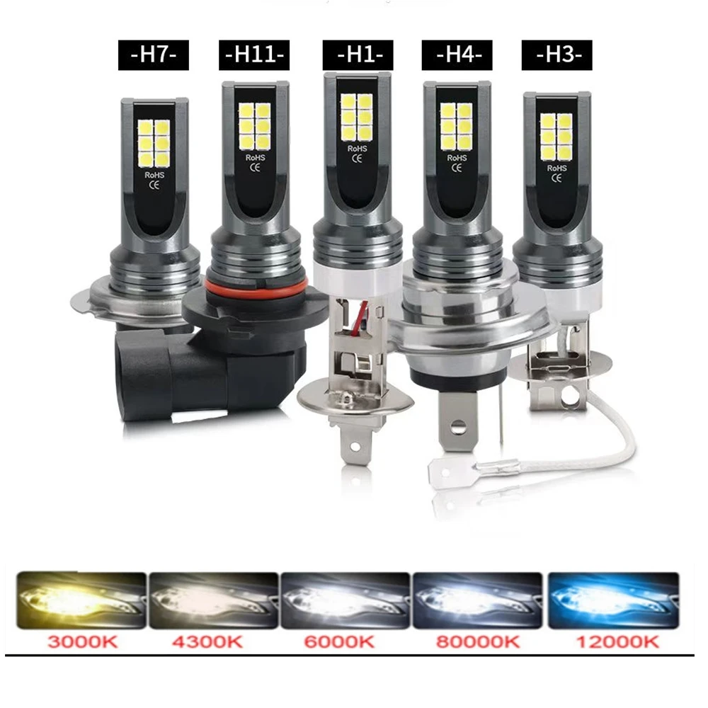 2Pcs H4 H7 H11 H8 H9 H16 H1 H3 Car LED Fog Light Bulbs 9005 9006 Auto Driving Headlamp Lamps 6000K 12V 24V Motorcycler Headlight