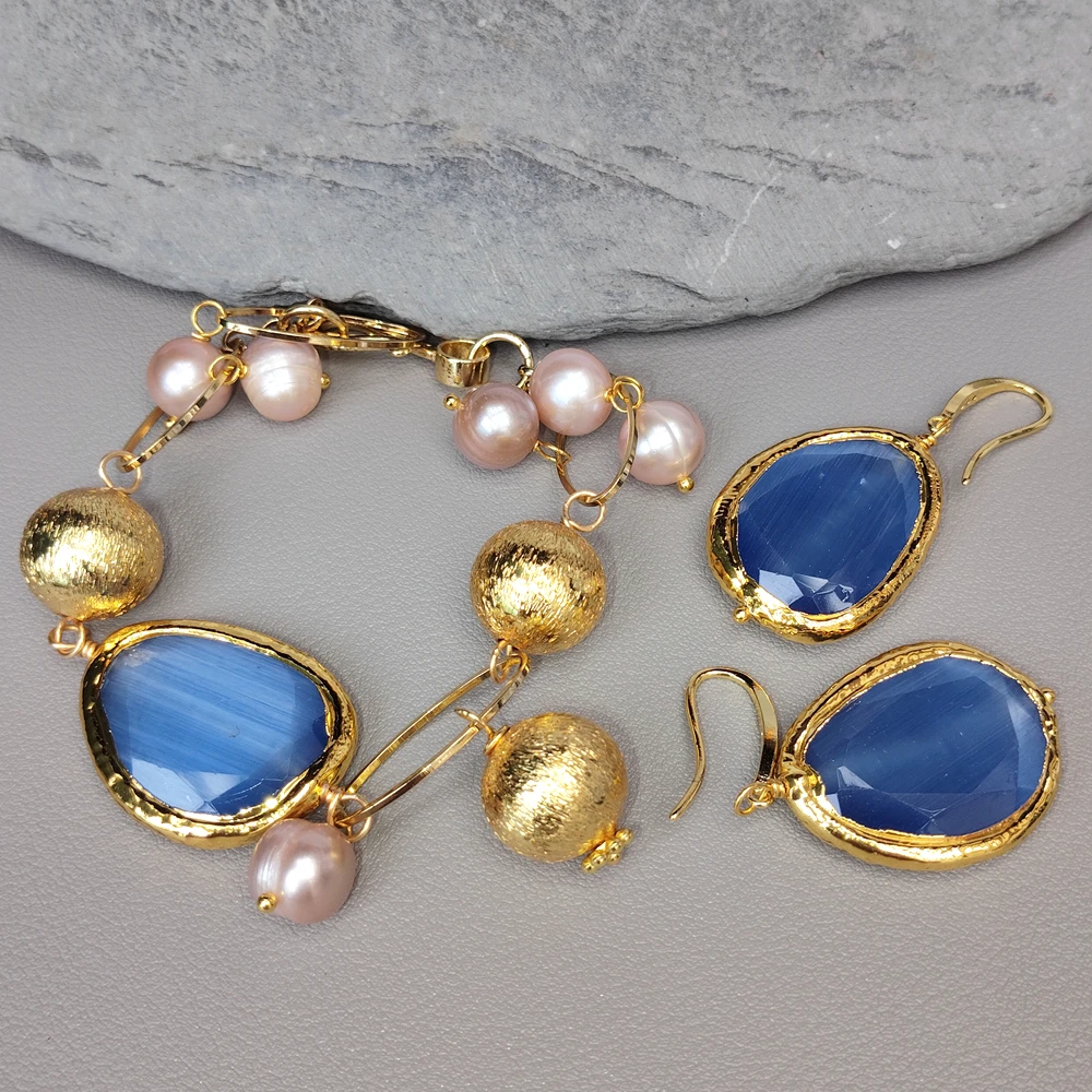 

YYGEM 12 мм матовая бусина, культивированный розовый жемчуг, 23x30 мм, браслет из бисера «кошачий глаз», комплект висячих сережек с крючками