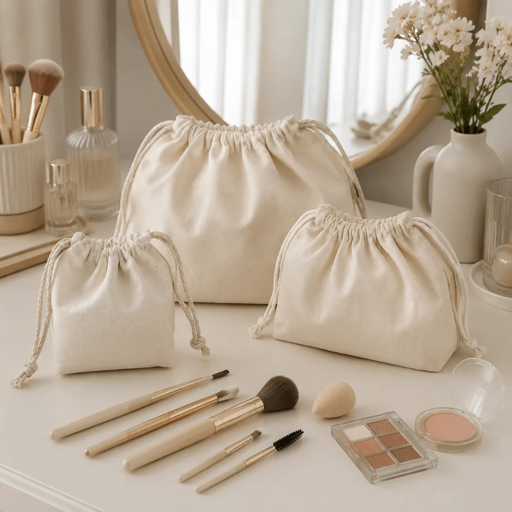 Portable Canvas Drawstring Cosmetic Bags Reusable Soft Makeup Pouch Jewelry Organizer Bags Gifts