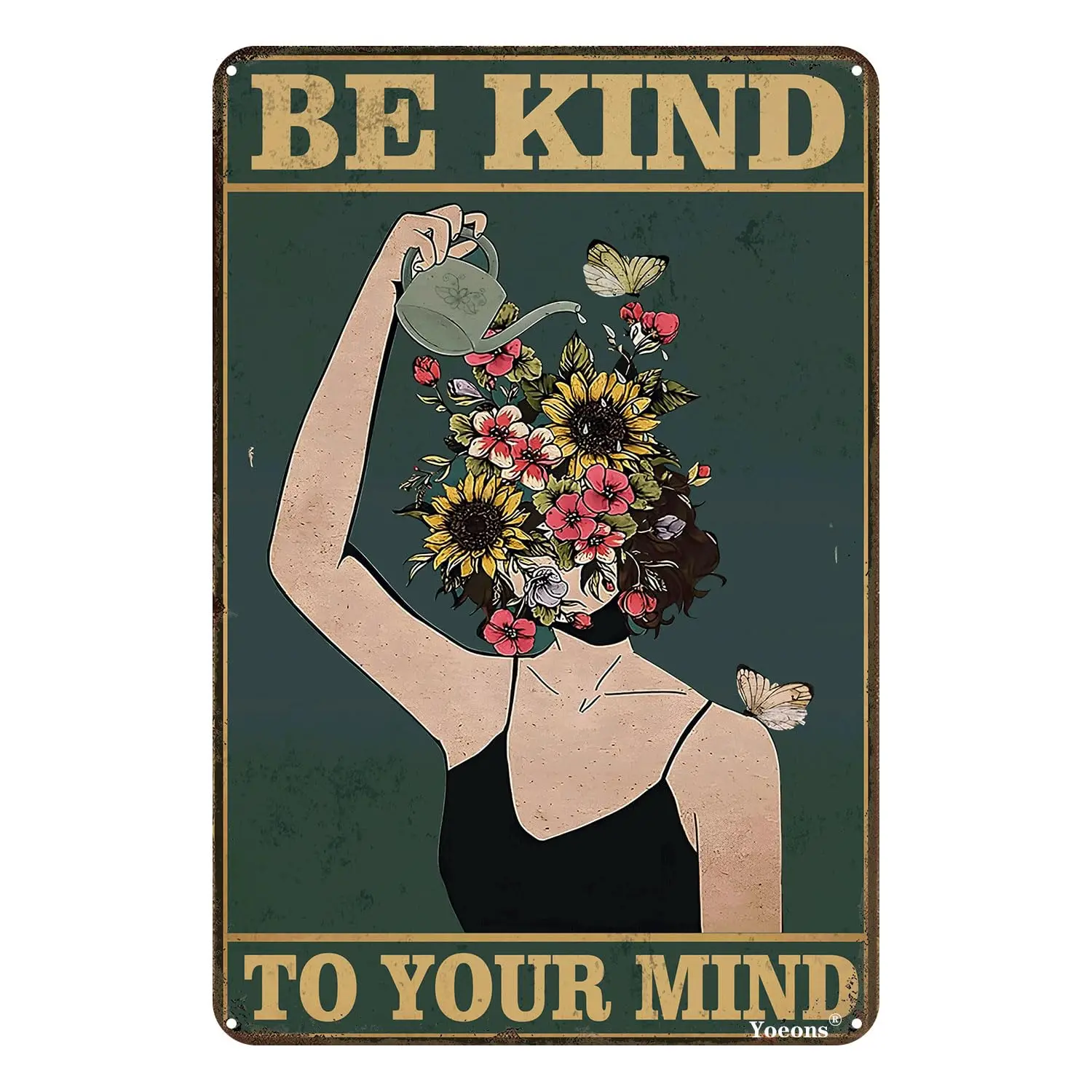 Metal Vintage Tin Sign Be Kind to Your Mind Sign Land Lady Gift Floral Woman Gift for Plant Lovers Funny Retro Wall Retro Sign