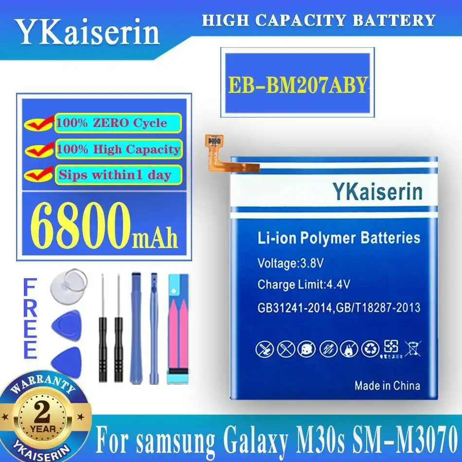 

Долговечный аккумулятор для мобильного телефона Samsung Galaxy M30s SM-M3070 M3070 M21 M31 M215, 6800 мАч, емкость EB-BM207ABY