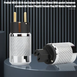 Preffair WCF2-EG Hi-End Carbon Fiber Gold Plated European standard AC Power Plug IEC Female Plug DIY Mains Power cable