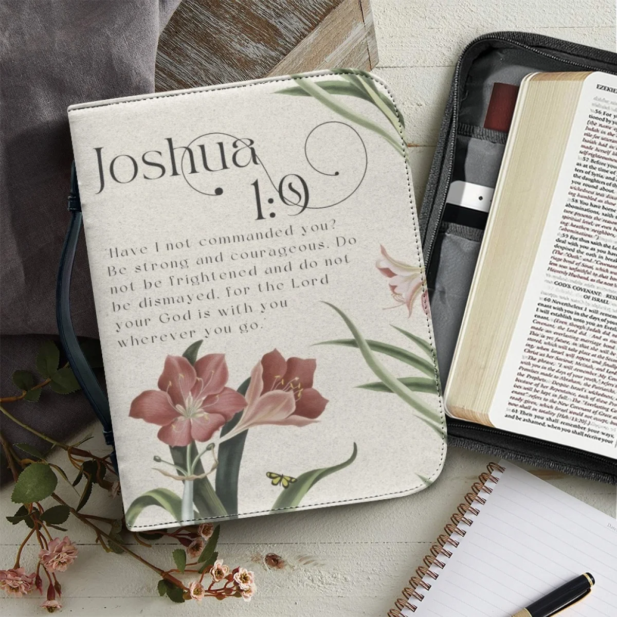 New Fashion Floral Text Design Bible Cover Case Women Bible Storage Bags Practical Bible Carrying Case Christianity Prayer Gift