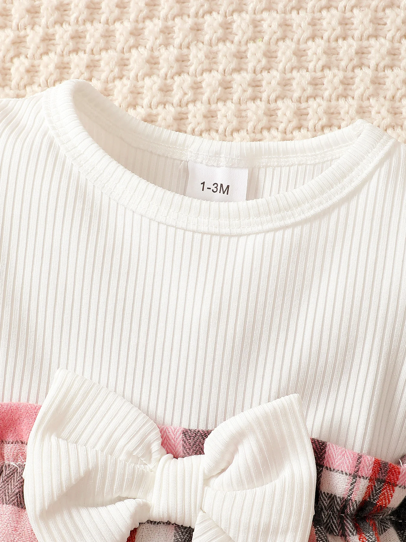 Newborn Baby Girl Spring Autumn Jumpsuit Flying Sleeves Pink Checkered Long-Sleeved Jumpsuit+Headband for 0-18 Months Baby Girl