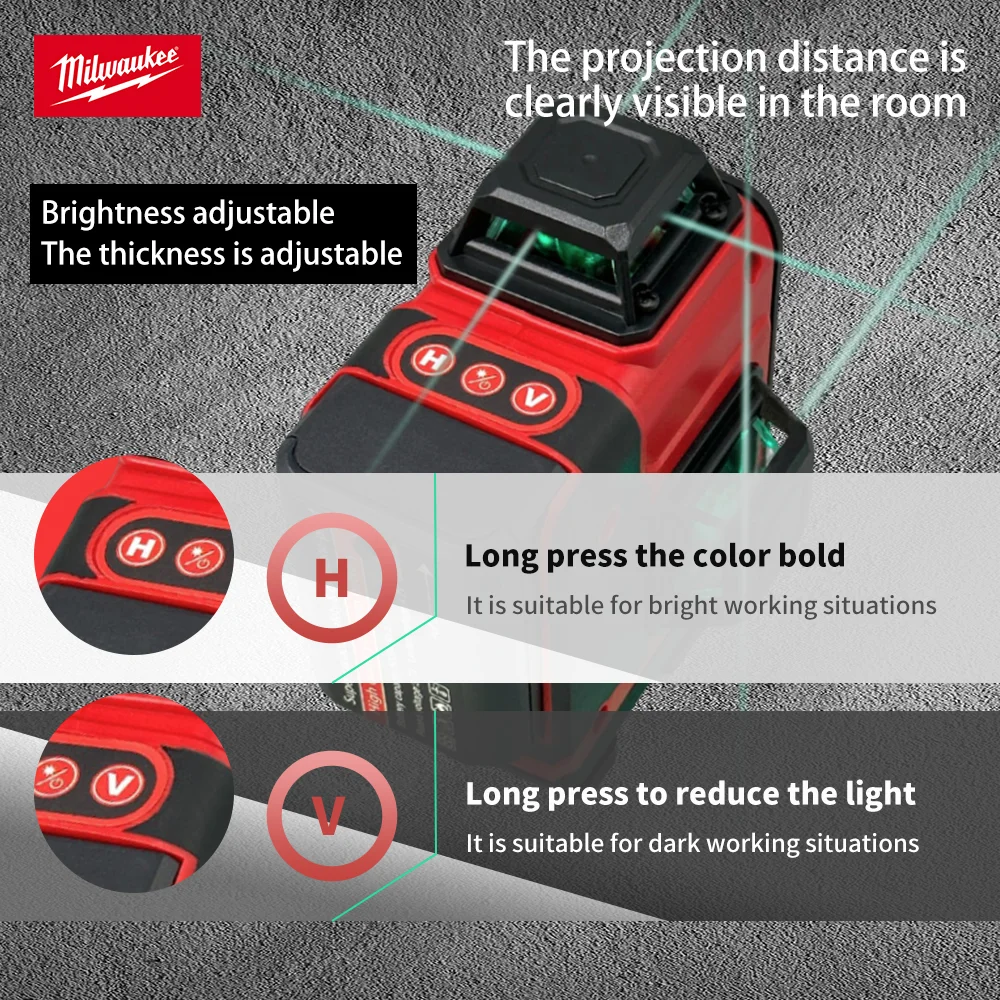 Milwaukee Original Laser Level Green 16 Lines 4D Self Leveling 360 Horizontal And Vertical Super Powerful Laser level Beam