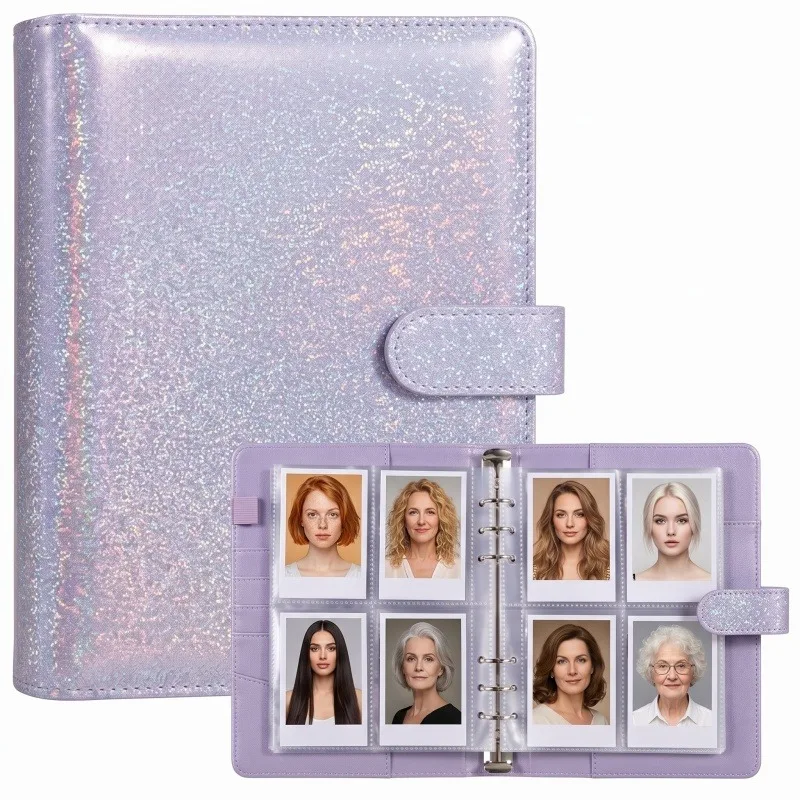 A5 Photocard Binder with 4 Pockets Sleeves Soft Leather Notebook 6 Ring Binder Loose Leaf Personal Organizer Photo Binder Book