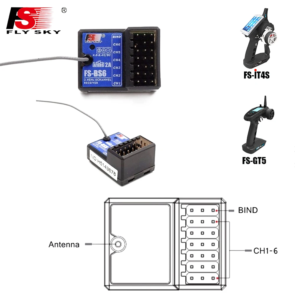 Flysky FS-GT5 Radio Remote Control With BS6 Receiver Gyro Stabilization Remo Hobby For 1/10 Boat Tanks Car Accessories Truck