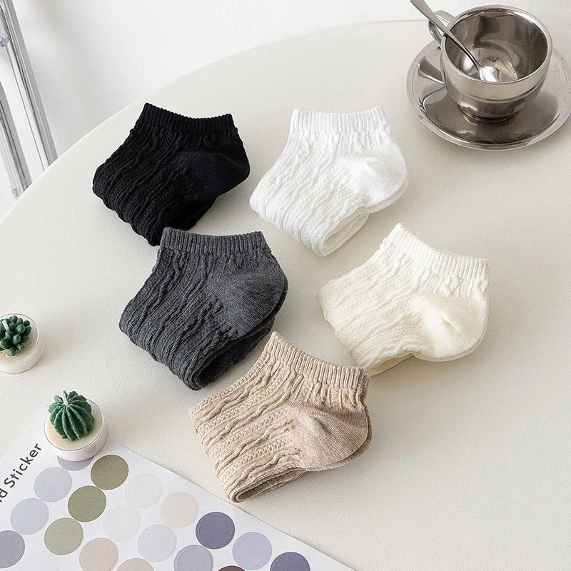 Chaussettes en coton respirantes pour femmes, chaussettes confortables, maille de haute qualité, document solide, bateau, printemps, été, vente en gros, 5 paires, 2023