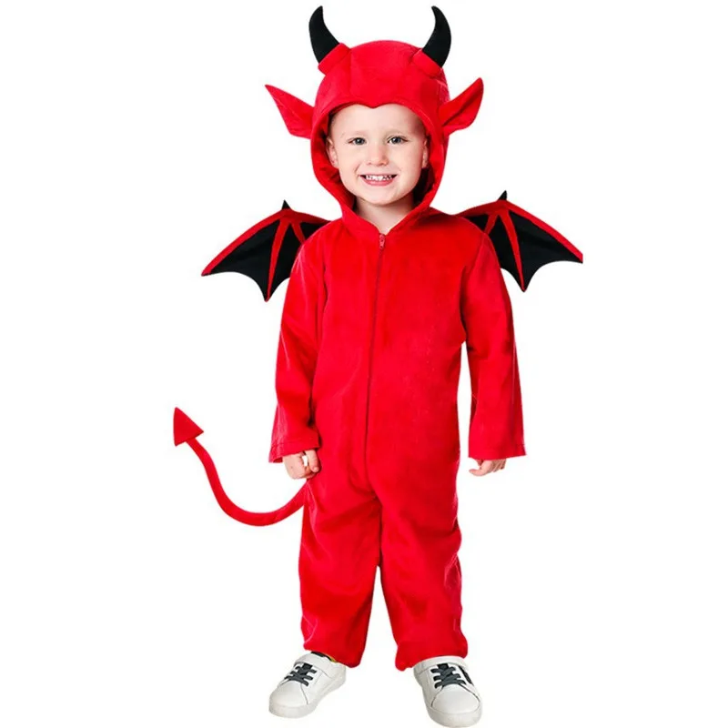 Red Demon Bat Vampire Cosplay Trajes para meninos e meninas, Vampire Dress for Halloween, Macacão vermelho para crianças, Role Playing Up, Touro, Festa Fantasma