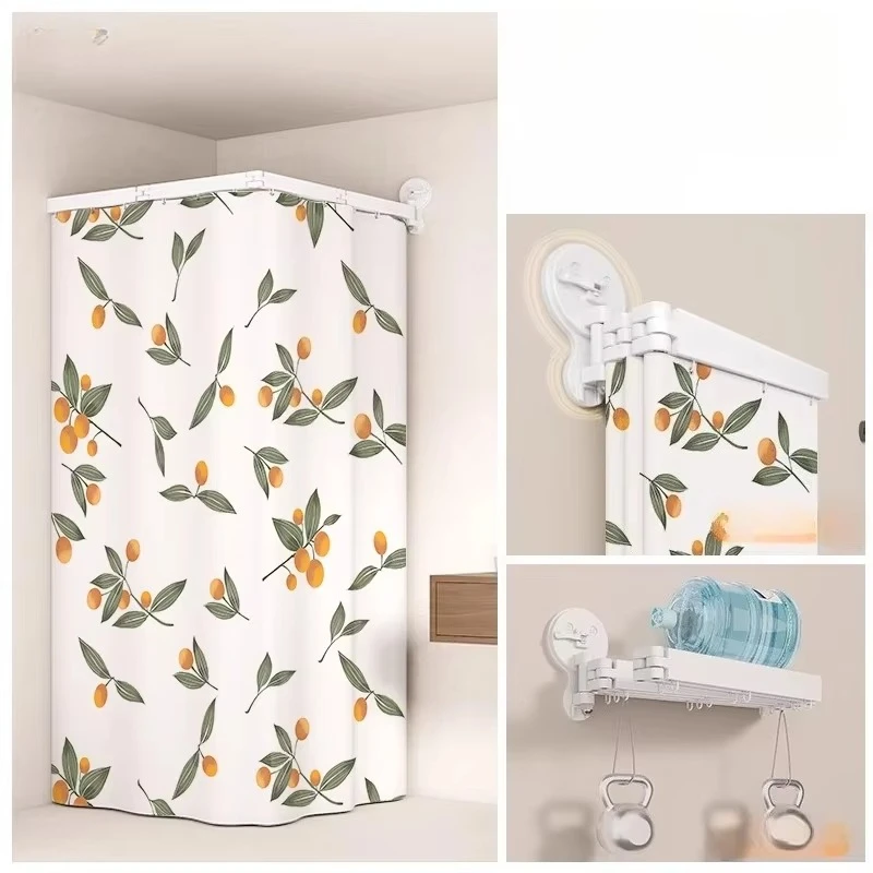 Waterproof Punch-Free Shower Curtain Pole Arc Z-Shaped Stainless Steel Retractable Rail Rod White/black Telescopic Rod