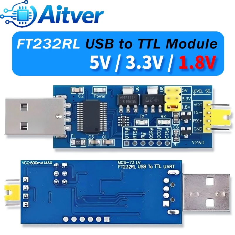 USB to TTL Converter FT232RL Module 5V 3.3V 1.8V Level Serial Adapter for Arduino ESP32 STM32 DIY Electronics