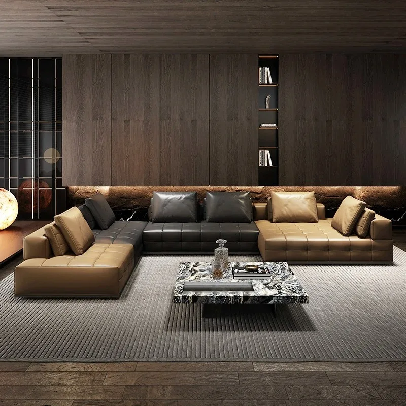The official selection of minimalist Lawrence leather sofa combination villa living room large flat layer straight row first lay