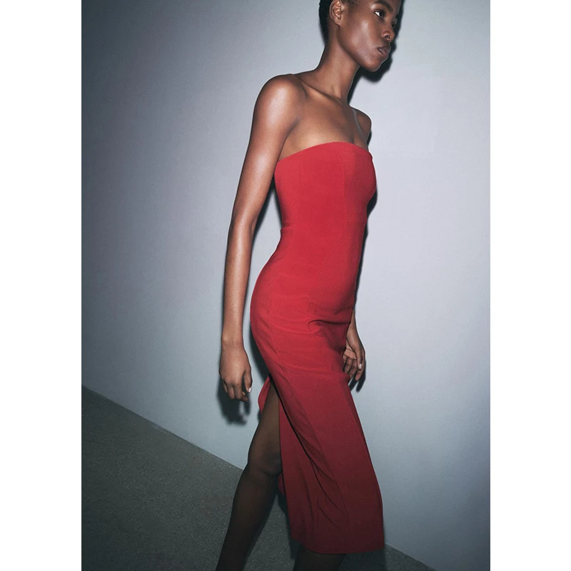 ربيع وصيف جديد وصول الأحمر مطوي التفاف الصدر ميدي الدكتور Ele عالية الخصر Svel تنورة طويلة المنتج الصيني...