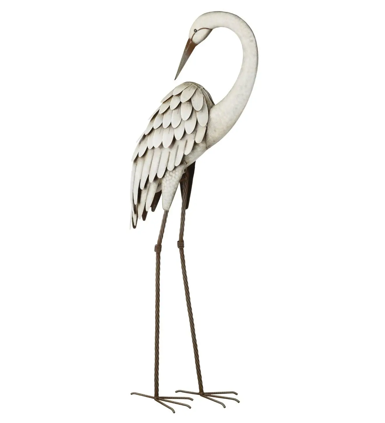 Metal Egret Statue, Coastal Heron Garden Sculpture, Elegant Bird Decor for Lawn, Patio, or Beach House Yard, Sturdy Outdoor