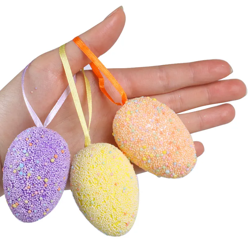 6pcs Painted Foam Easter Decorations Eggs Hanging Ornaments Easter Decorations for Home Easter Tree Basket Decor Kids Gifts