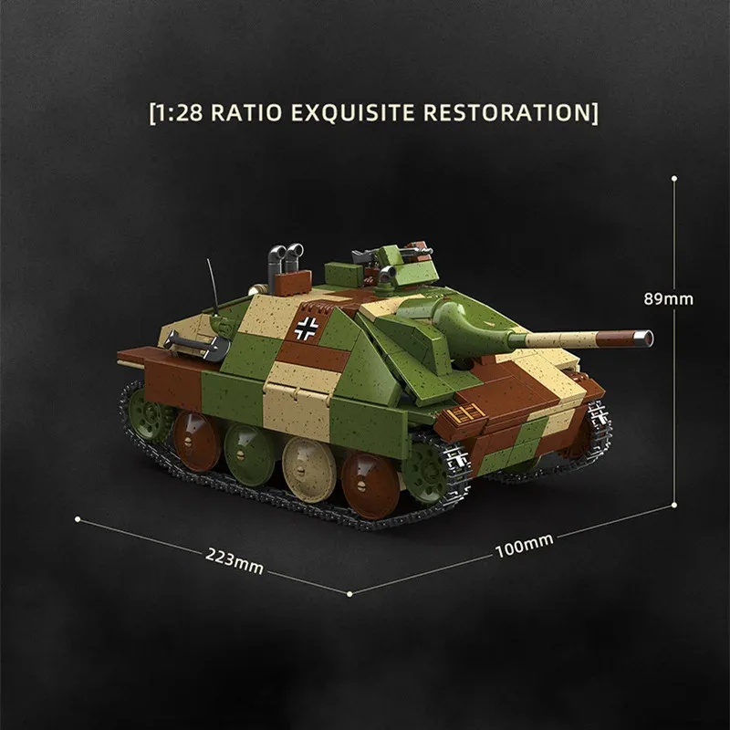2025 لعبة جديدة من الحرب العالمية الثانية Jagdpanzer 38 (t) مجموعة مدمرة دبابة هيتزر لعبة بناء للأولاد بمقياس 1:28 موديل Jg.Pz.38 [t] 100311