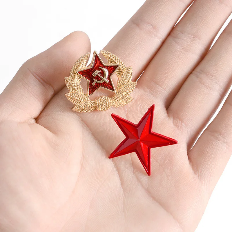 Broche jeans personalizado soviético criativo foice martelo cinco pontas em forma de estrela esmalte colar agulha jóias presente para amigos